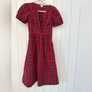 J Crew Stewart tartan puff-sleeve midi dress, Size O Petite